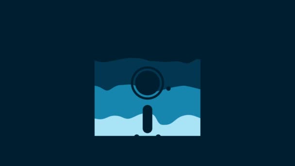Білий Диск Піктограмі Дюйма Ізольовано Синьому Фоні Дискета Зберігання Комп — стокове відео