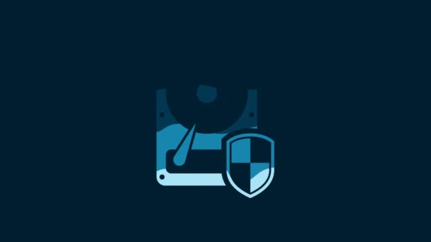 White Hard Disk Drive Hdd Protection Icon Isolated Blue Background — Wideo stockowe