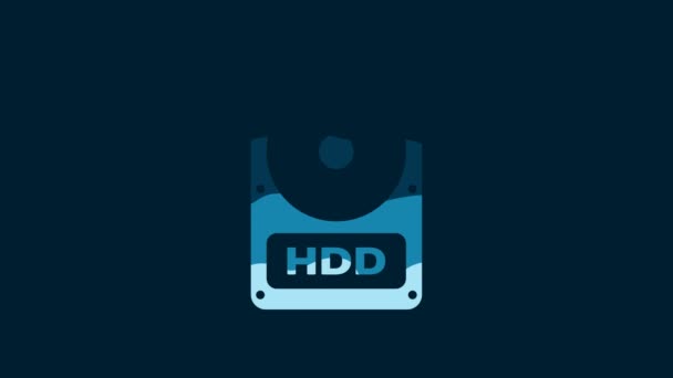 白のハードディスクドライブのHddアイコンは青の背景に隔離されています 4Kビデオモーショングラフィックアニメーション — ストック動画