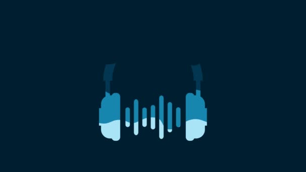 White Headphone Sound Waves Icon Isolated Blue Background Concept Object — Video Stock