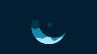 White Moon and stars icon isolated on blue background. 4K Video motion graphic animation.