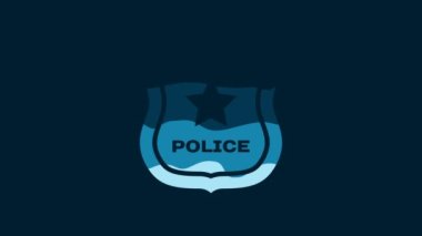 White Police badge icon isolated on blue background. Sheriff badge sign. 4K Video motion graphic animation.