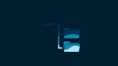 White Folder tree icon isolated on blue background. Computer network file folder organization structure flowchart. 4K Video motion graphic animation.