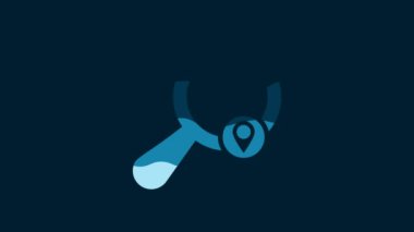 White Search location icon isolated on blue background. Magnifying glass with pointer sign. 4K Video motion graphic animation.