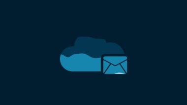 White Cloud mail server icon isolated on blue background. Cloud server hosting for email. Online message service. Mailbox sign. 4K Video motion graphic animation.
