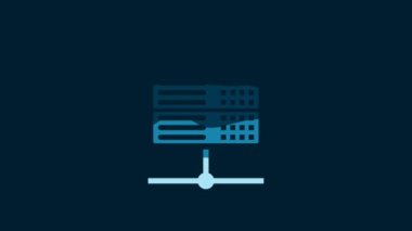 White Server, Data, Web Hosting icon isolated on blue background. 4K Video motion graphic animation.