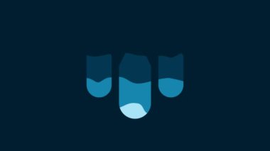 White Aviation bombs icon isolated on blue background. Rocket bomb flies down. 4K Video motion graphic animation.