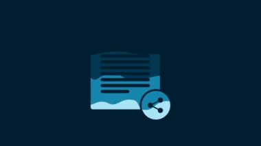 White Share file icon isolated on blue background. File sharing. File transfer sign. 4K Video motion graphic animation.