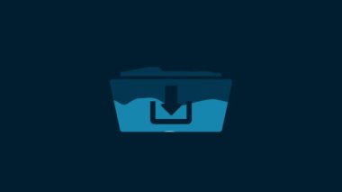 White Folder download icon isolated on blue background. 4K Video motion graphic animation.