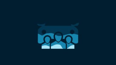 White Car sharing with group of people icon isolated on blue background. Carsharing sign. Transport renting service concept. 4K Video motion graphic animation.