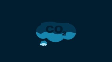 White CO2 emissions in cloud icon isolated on blue background. Carbon dioxide formula symbol, smog pollution concept, environment concept. 4K Video motion graphic animation.