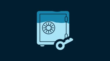 White Proof of stake icon isolated on blue background. Cryptocurrency economy and finance collection. 4K Video motion graphic animation.