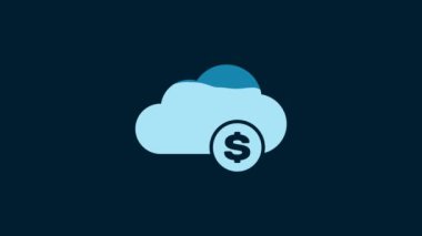 White Cryptocurrency cloud mining icon isolated on blue background. Blockchain technology, bitcoin, digital money market, cryptocoin wallet. 4K Video motion graphic animation.
