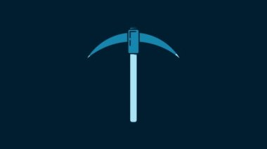 White Pickaxe icon isolated on blue background. Blockchain technology, cryptocurrency mining, bitcoin, digital money market, cryptocoin wallet. 4K Video motion graphic animation.