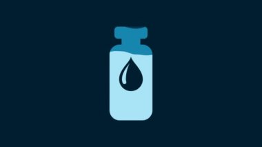 White Medical vial, ampoule, bottle icon isolated on blue background. Vaccination, injection, vaccine healthcare concept. 4K Video motion graphic animation.