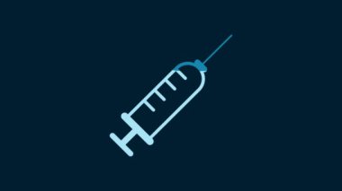 White Syringe icon isolated on blue background. Syringe for vaccine, vaccination, injection, flu shot. Medical equipment. 4K Video motion graphic animation.