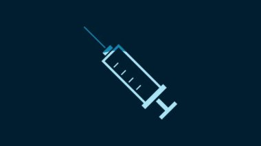 White Syringe icon isolated on blue background. Syringe for vaccine, vaccination, injection, flu shot. Medical equipment. 4K Video motion graphic animation.