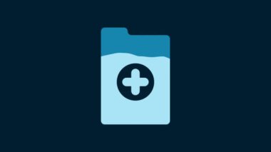 White Medical clipboard with clinical record icon isolated on blue background. Health insurance form. Prescription, medical check marks report. 4K Video motion graphic animation.