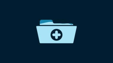 White Medical health record folder for healthcare icon isolated on blue background. Patient file icon. Medical history symbol. 4K Video motion graphic animation.
