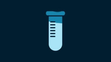 White Test tube or flask - chemical laboratory test icon isolated on blue background. Laboratory, scientific glassware sign. 4K Video motion graphic animation.