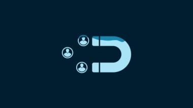 White Customer attracting icon isolated on blue background. Customer retention, support and service. Customer people attracting with magnet. 4K Video motion graphic animation.