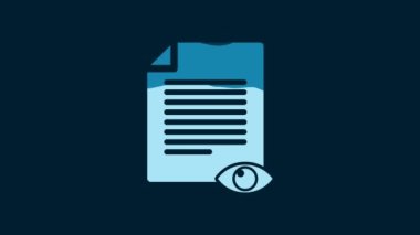 White Paper page with eye symbol icon isolated on blue background. Open information file sign. 4K Video motion graphic animation.