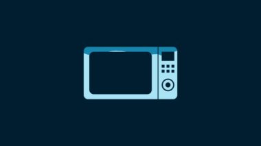 White Microwave oven icon isolated on blue background. Home appliances icon.4K Video motion graphic animation.