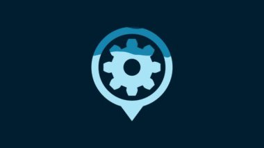 White Setting icon isolated on blue background. Tools, service, cog, gear, cogwheel sign. 4K Video motion graphic animation.