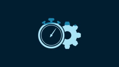 White Time management icon isolated on blue background. Clock and gear sign. Productivity symbol. 4K Video motion graphic animation.