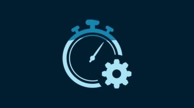 White Time management icon isolated on blue background. Clock and gear sign. Productivity symbol. 4K Video motion graphic animation.
