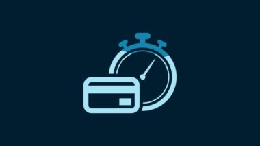 White Fast payments icon isolated on blue background. Fast money transfer payment. Financial services, fast loan, time is money, cash back concept. 4K Video motion graphic animation.