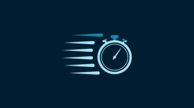 White Stopwatch icon isolated on blue background. Time timer sign. Chronometer sign. 4K Video motion graphic animation.
