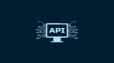 White Computer api interface icon isolated on blue background. Application programming interface API technology. Software integration. 4K Video motion graphic animation.