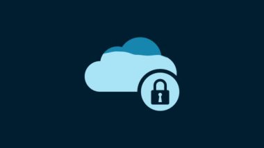 White Cloud computing lock icon isolated on blue background. Security, safety, protection concept. 4K Video motion graphic animation.