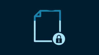 White Document and lock icon isolated on blue background. File format and padlock. Security, safety, protection concept. 4K Video motion graphic animation.