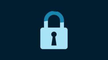 White Lock icon isolated on blue background. Closed padlock sign. Cyber security concept. Digital data protection. Safety safety. 4K Video motion graphic animation.