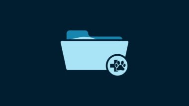 White Medical veterinary record folder icon isolated on blue background. Dog or cat paw print. Document for pet. Patient file icon. 4K Video motion graphic animation.