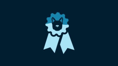 White Dog award symbol icon isolated on blue background. Medal with dog footprint as pets exhibition winner concept. 4K Video motion graphic animation.