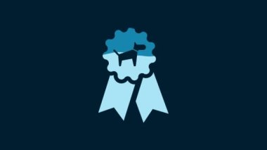 White Dog award symbol icon isolated on blue background. Medal with dog footprint as pets exhibition winner concept. 4K Video motion graphic animation.