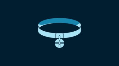 White Collar with name tag icon isolated on blue background. Simple supplies for domestic animal. Cat and dog care. Pet chains. 4K Video motion graphic animation.