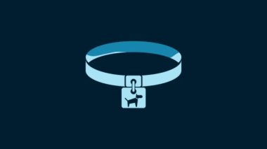 White Dog collar with name tag icon isolated on blue background. Simple supplies for domestic animal. Cat and dog care. Pet dog chains. 4K Video motion graphic animation.