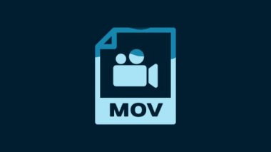 White MOV file document. Download mov button icon isolated on blue background. MOV file symbol. Audio and video collection. 4K Video motion graphic animation.