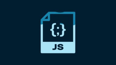 White JS file document. Download js button icon isolated on blue background. JS file symbol. 4K Video motion graphic animation.