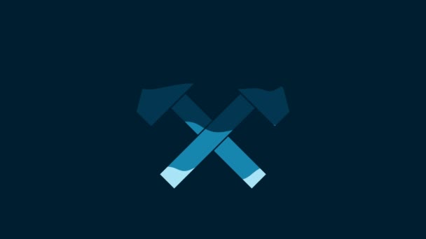 White Two Crossed Hammers Icon Isolated Blue Background Tool Repair — Stock video