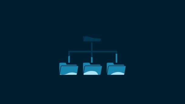 White Folder Tree Icon Isolated Blue Background Computer Network File — Stockvideo