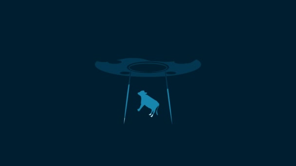 White Ufo Abducts Cow Icon Isolated Blue Background Flying Saucer — Stock video
