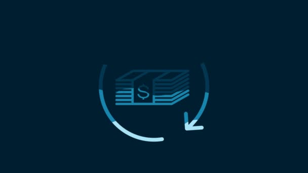 White Refund Money Icon Isolated Blue Background Financial Services Cash — Wideo stockowe