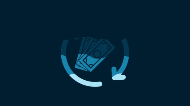 White Refund Money Icon Isolated Blue Background Financial Services Cash — Stockvideo