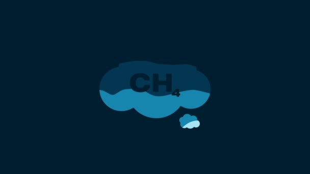 White Methane Emissions Reduction Icon Isolated Blue Background Ch4 Molecule — Vídeo de Stock
