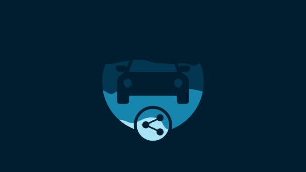 Белый Иконка Совместного Использования Автомобилей Выделена Синем Фоне Каршеринговый Знак — стоковое видео